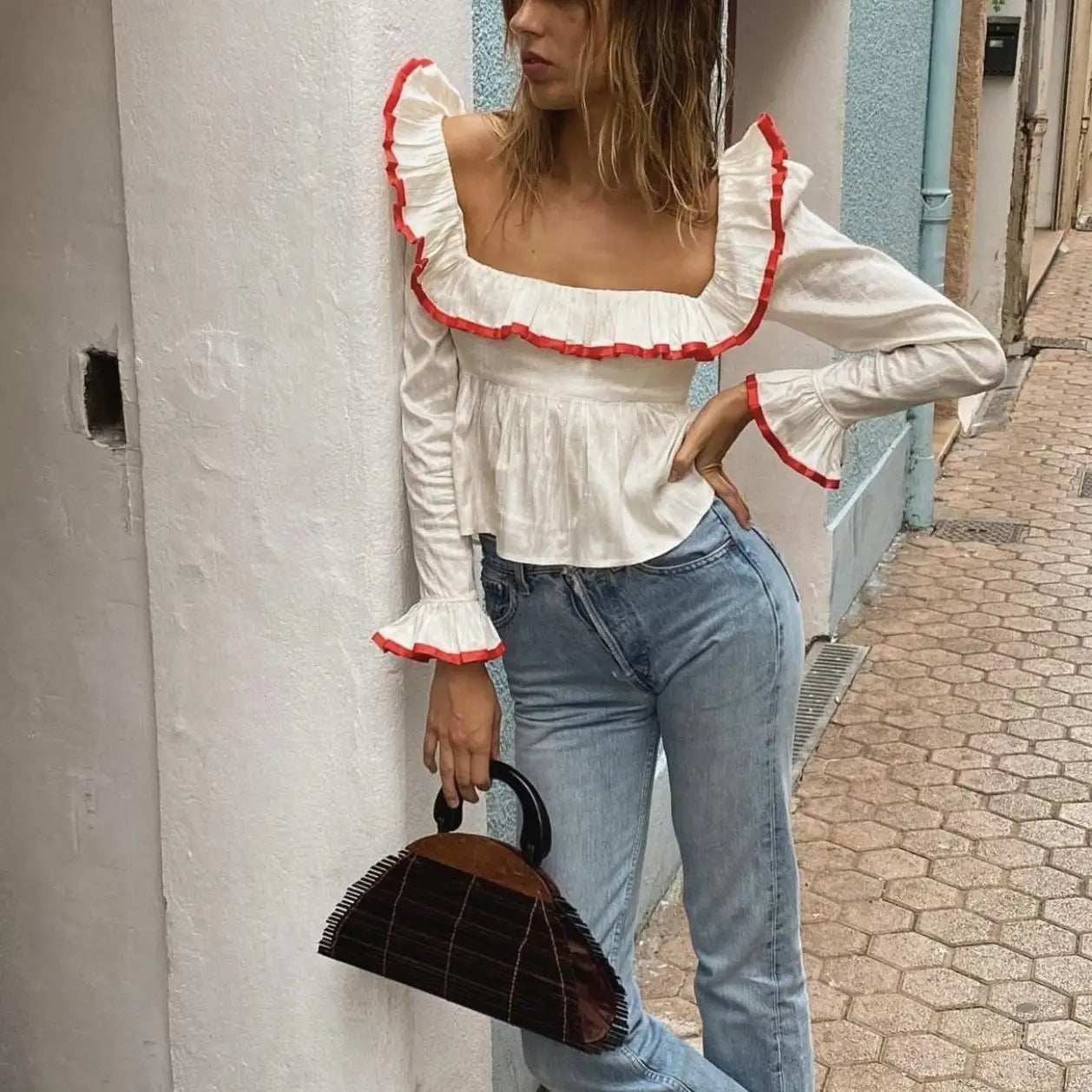 Soft Ruffle Blouse With Long Sleeves