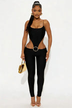 Cut Out Backless Stretchy Jumpsuit For Women Curve Skimming Bodycon Ankle Length