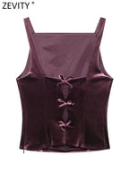Velvet Spaghetti Strap Bow Back Blouse For Women Elegant Evening Top With Slim Tailored Fit