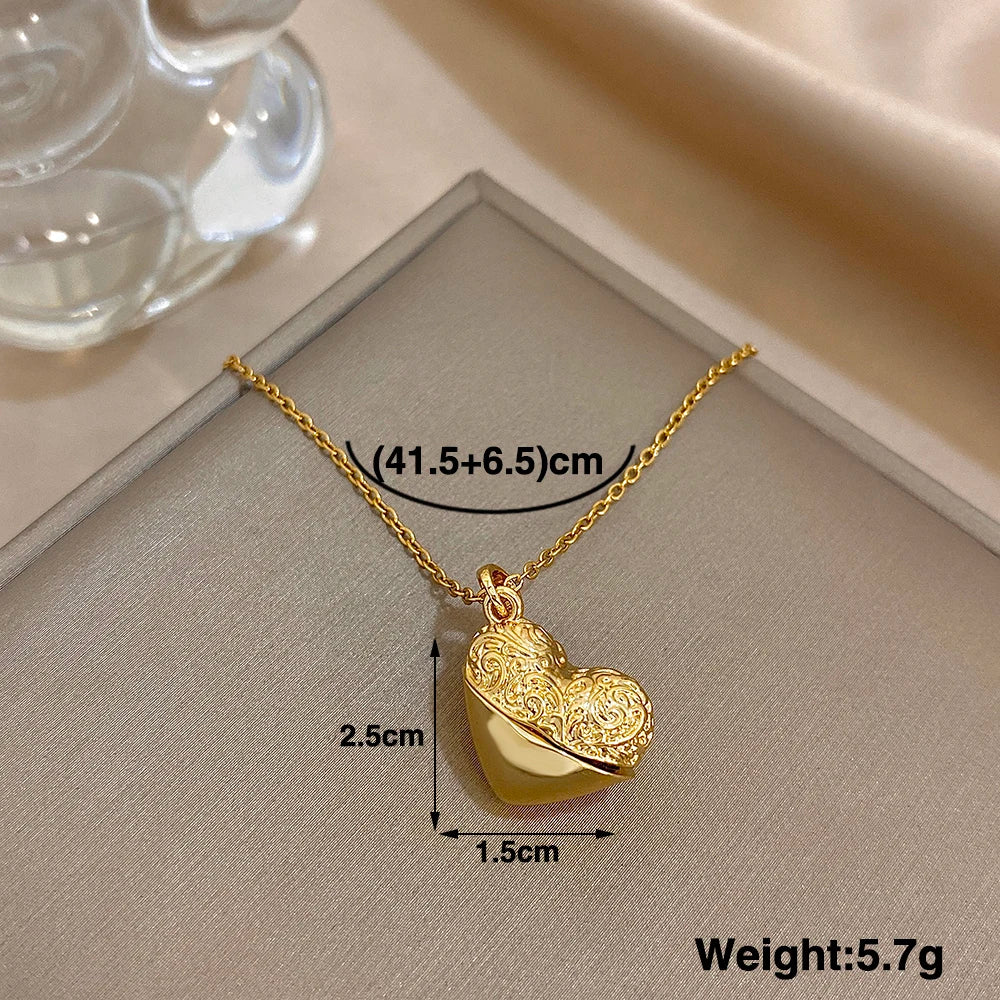Openable Star And Heart Zircon Necklace In Stainless Steel Romantic Womens Jewelry