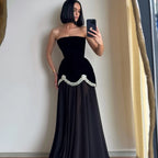 Midnight Glitter Strapless Backless Gown For Prom In Floor Length A Line