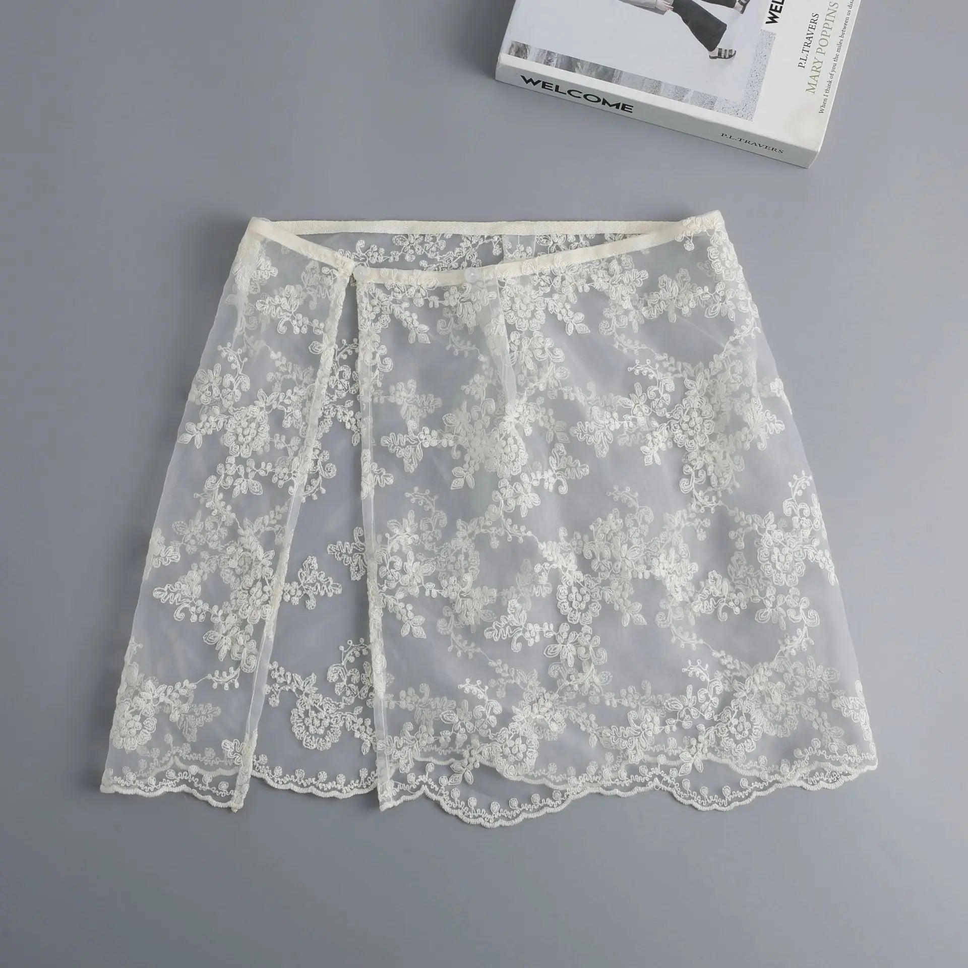 Floral Embroidered Lace Sheer Skirt Overlay