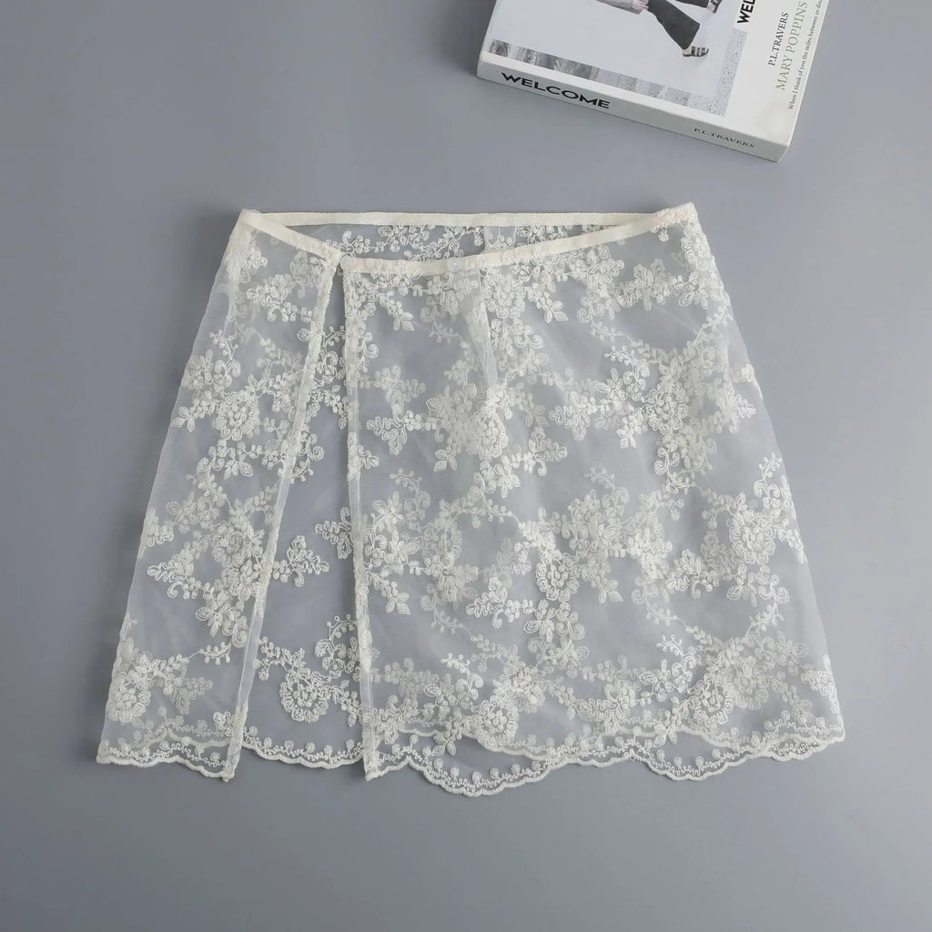 Floral Embroidered Lace Sheer Skirt Overlay