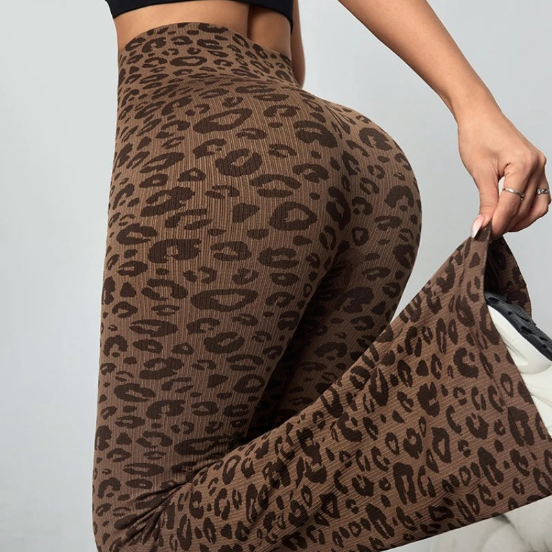 Leopard Print High Waist Bell Bottom Yoga Leggings For Women With Soft Stretch