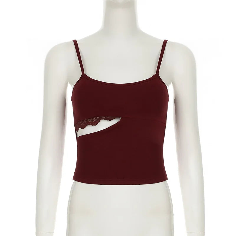 Lace Splice Hollow out Strap Design Streetwear Slim Fit with Chest Pad Ruffle Trimmed Underwear Set