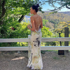 Apricot Backless Bandage Maxi Dress With Spaghetti Straps