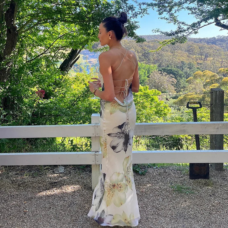 Apricot Backless Bandage Maxi Dress With Spaghetti Straps