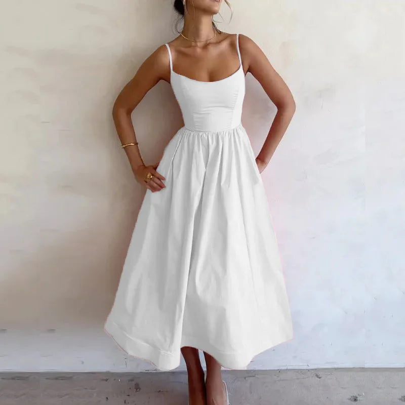 Sunlit Spaghetti Strap Maxi Dress With A Line Silhouette Sleeveless Gown