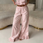 Pink Summer Set With Spaghetti Strap Cami Top And Ruffle Hem Wide Leg Pants