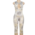 Leopard Print Hollow Out One Piece Romper With Backless Detail Sleeveless O Neck