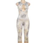 Leopard Print Hollow Out One Piece Romper With Backless Detail Sleeveless O Neck