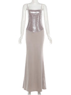 Patchwork Sequin Sling Dress Glamour Backless Bodycon Evening Gown