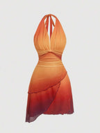 Gradient Bow Tie Backless Dress With Asymmetrical Spaghetti Detailing