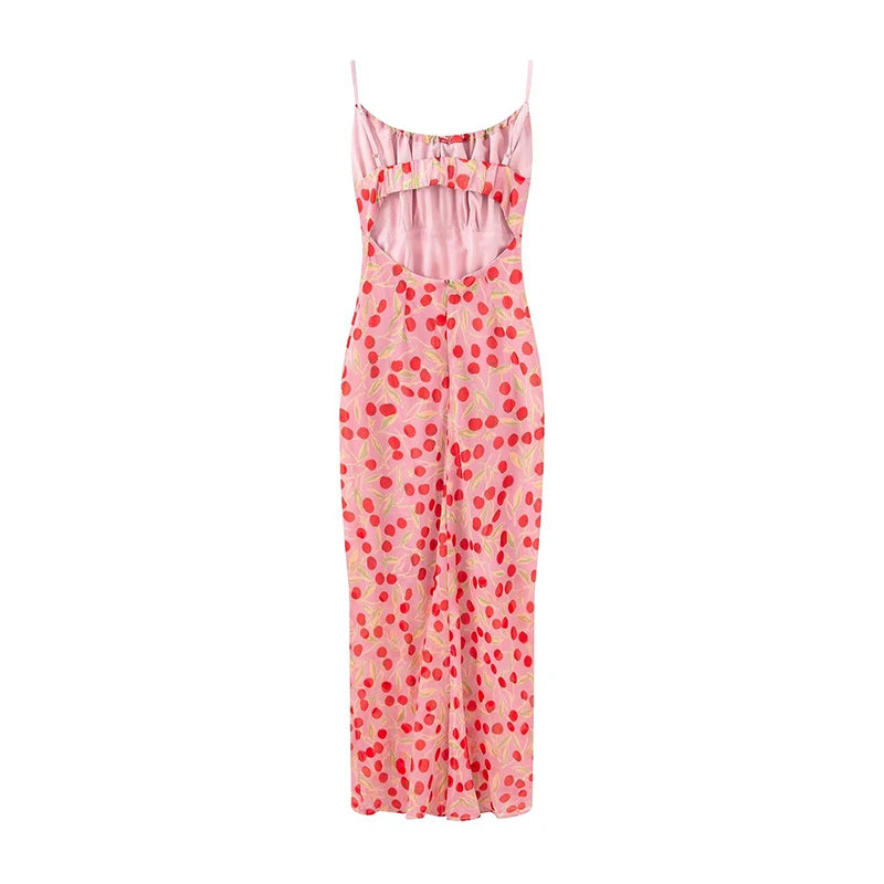Retro Floral Lace Up Backless Maxi Dress