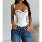 Floral Embroidered Slim Fit Spaghetti Strap Camisole Top