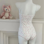 Charming Floral Print Lace Trim Slim Fit Sleeveless Bodysuit