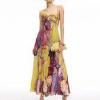 Off Shoulder Pleated Long Party Dress With Print