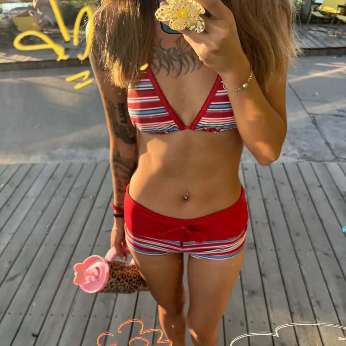 Striped Two-piece Bikini With Tie Dot Pattern Chic Beachwear Swimsuit For Summer Vibes