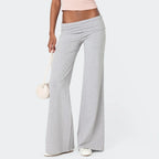 Casual Wide Leg Sweatpants Fold Over Waist Low Rise Flare Yoga Lounge