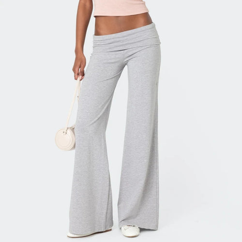 Casual Wide Leg Sweatpants Fold Over Waist Low Rise Flare Yoga Lounge