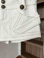 White Denim A Line Mini Skirt With Hip Wrap Cargo Pockets