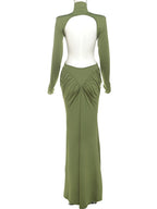 Peach Backless Maxi Dress With Waistless Silhouette And Ruched Elegance