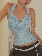 Polka Dot Halter Tank Top Backless Camisole