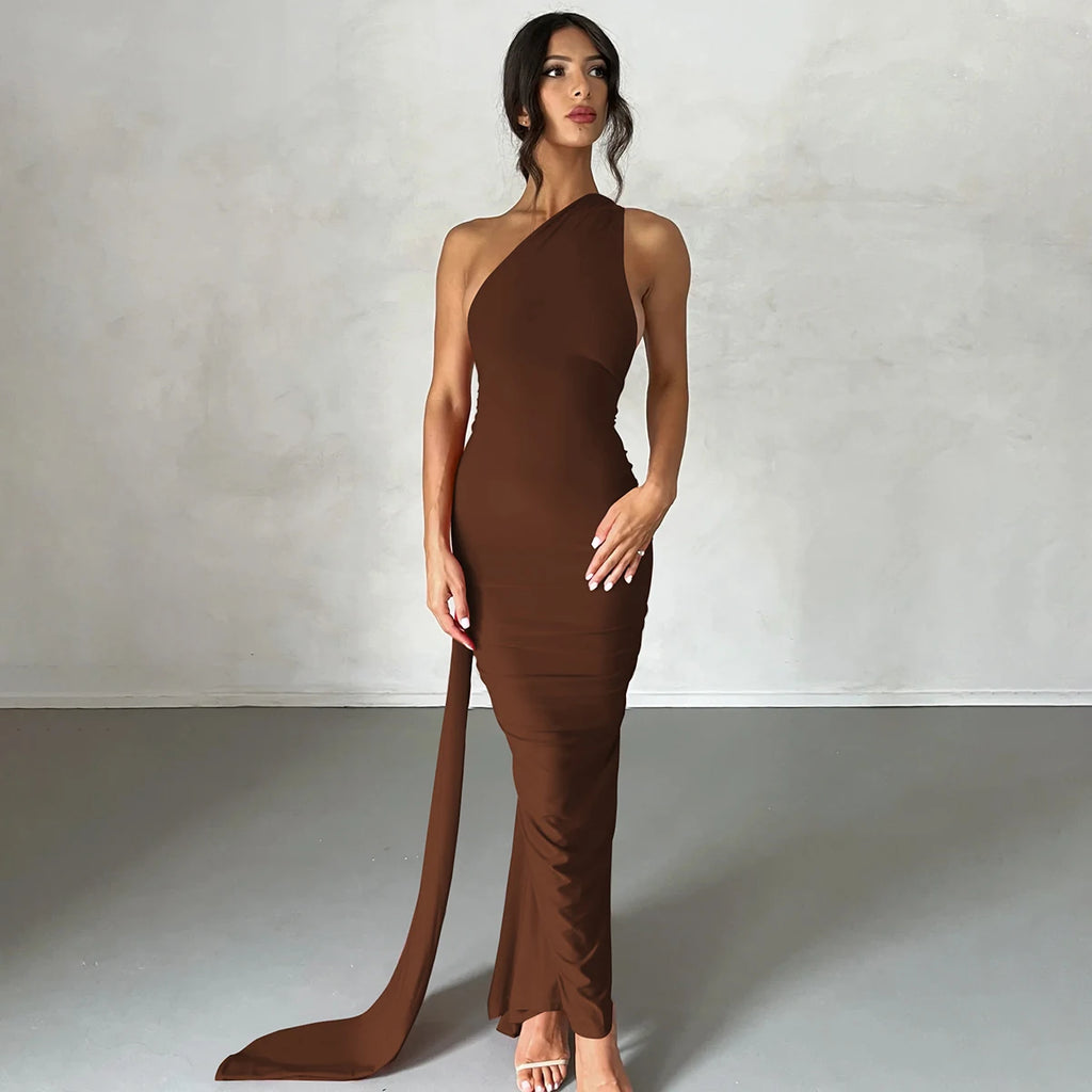 One Shoulder Backless Ruched Dress