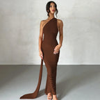 One Shoulder Backless Ruched Dress
