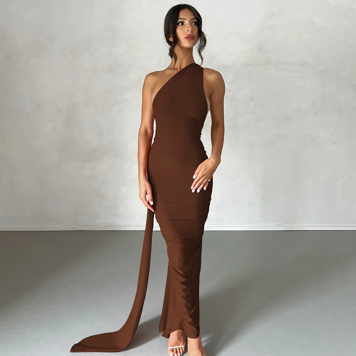 One Shoulder Backless Ruched Dress