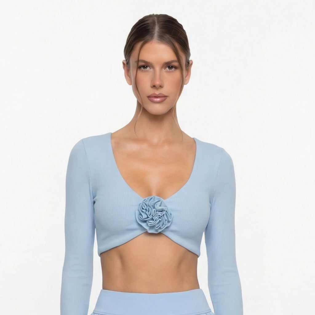 Yoga Long Sleeve Tight Breathable Three-Dimensional Flower Workout Clothes Sportswear Woman Gym Pettiskirt
