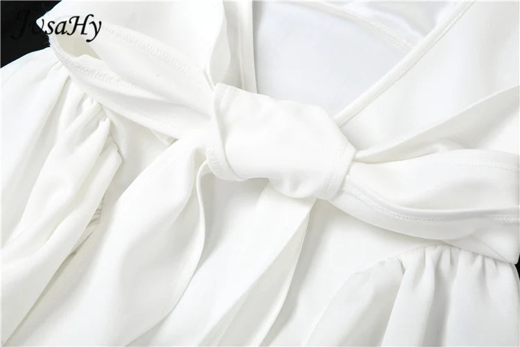 White Backless Halter Bowknot Sweet A Line Mini Dress