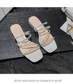 Crystal Rhinestone Clear Strap Sandals With Low Heel