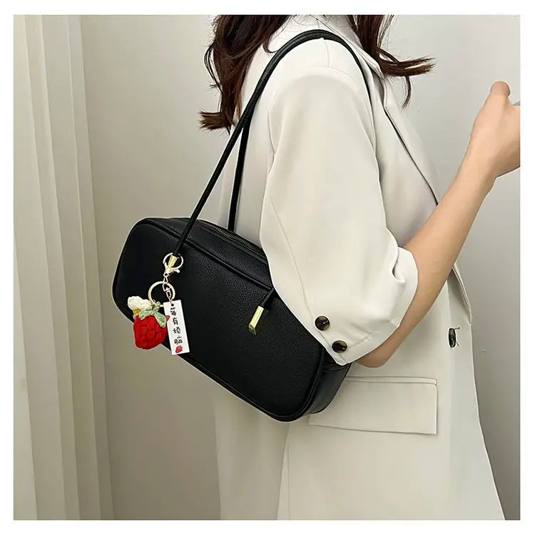 PU Pillow Shoulder Bag For Women With Textured Finish Baguette Style