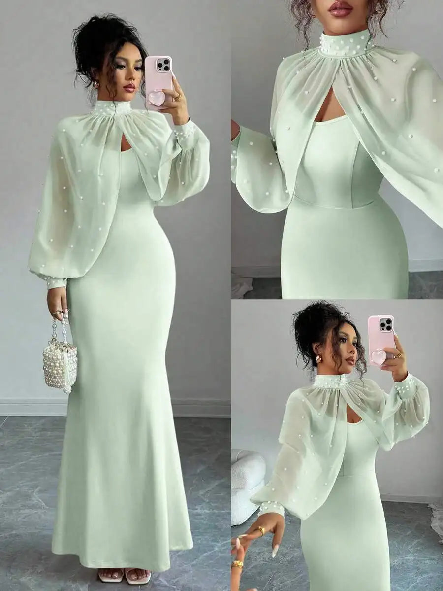 Elegant Mermaid Gown Beaded Body-con Slip Dress