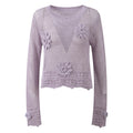 Sunlit Hollow Knit Top Elegant Long Sleeve Jumper Lightweight Sweater