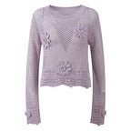 Sunlit Hollow Knit Top Elegant Long Sleeve Jumper Lightweight Sweater