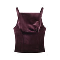 Velvet Spaghetti Strap Bow Back Blouse For Women Elegant Evening Top With Slim Tailored Fit