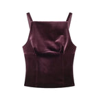 Velvet Spaghetti Strap Bow Back Blouse For Women Elegant Evening Top With Slim Tailored Fit