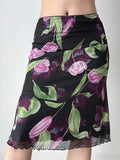 Vintage Floral Mesh High Waist Midi Mermaid Skirt