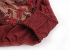 Burgundy Lace Mesh Push Up Bra Set With Embroidery Ultra Thin Sexy Lingerie For Women