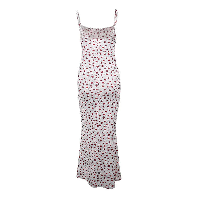 Floral Spaghetti Strap Maxi Dress With Lace Trim And Lace Up Detail