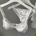 French Style Satin Lace Lingerie Set With Triangle Cups Wireless Soft Fabric Daily Wear