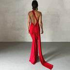 One Shoulder Backless Ruched Slim Long Dress