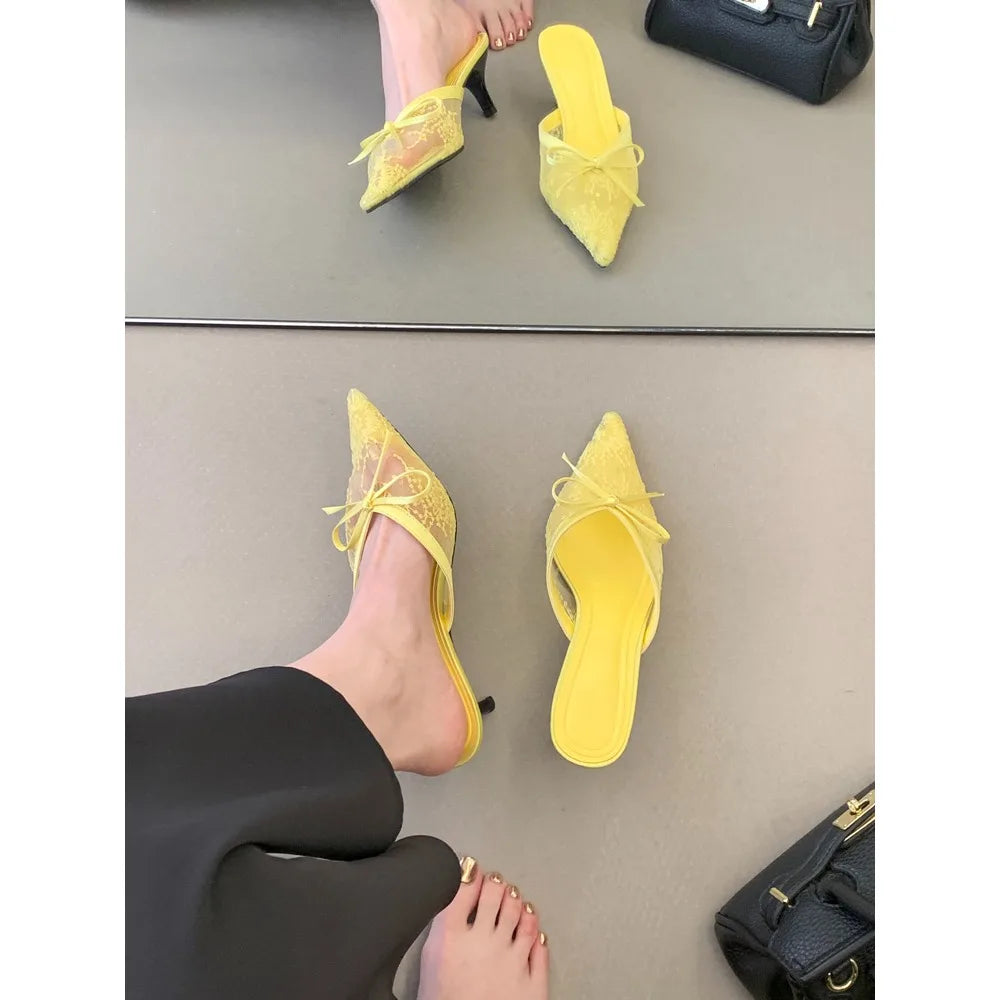 Butterfly Knot Pointed Toe Mules Breathable Mesh