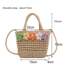Straw Woven Shoulder Bag With Floral Details