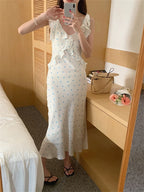 Allover Printed Dress With V Neckline Ruffles And Sleeveless Silhouette