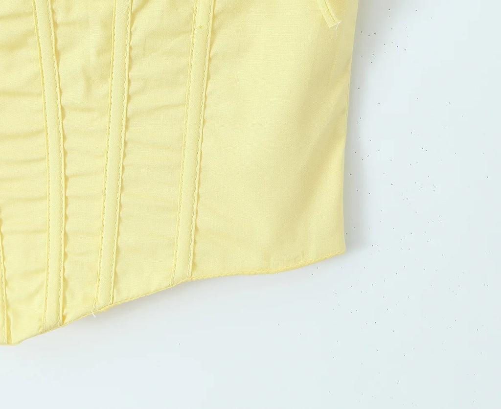 Sunny Chic Yellow Crop Cami Top With Back Zipper Slim Fit