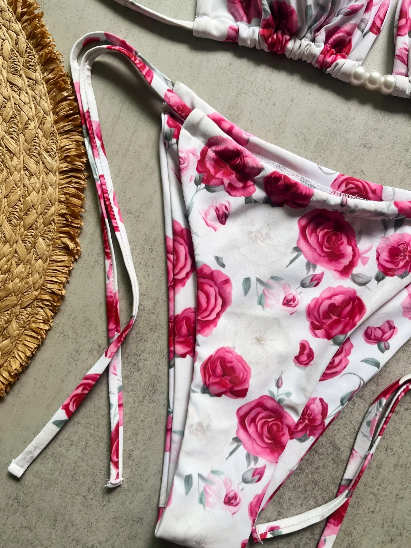 Pearl Accent Halter Bikini Set Luxury Brazilian Beachwear Push Up Swimsuit Print