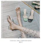 Crystal Rhinestone Clear Strap Sandals With Low Heel